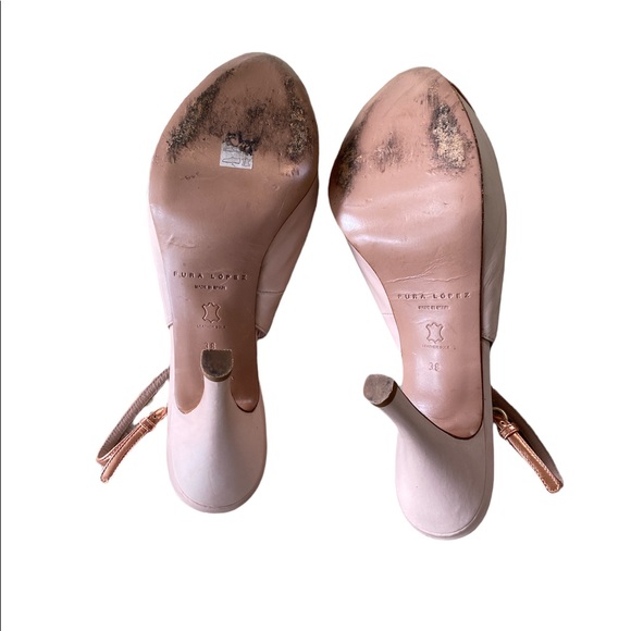 Pura Lopez Leather Gold Toe Nude Platform Slingback Heels - 7.5 - 38 - Picture 12 of 16